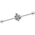 14G Clear Gem Maple Leaf Industrial Barbell 38mm