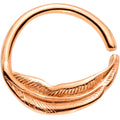 16G 3/8 Rose Gold Tone Feather Closure Ring