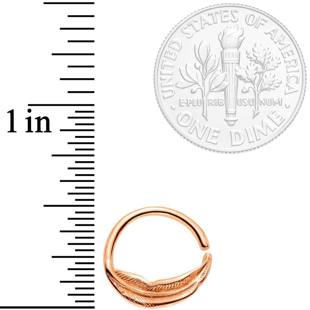 16G 3/8 Rose Gold Tone Feather Closure Ring