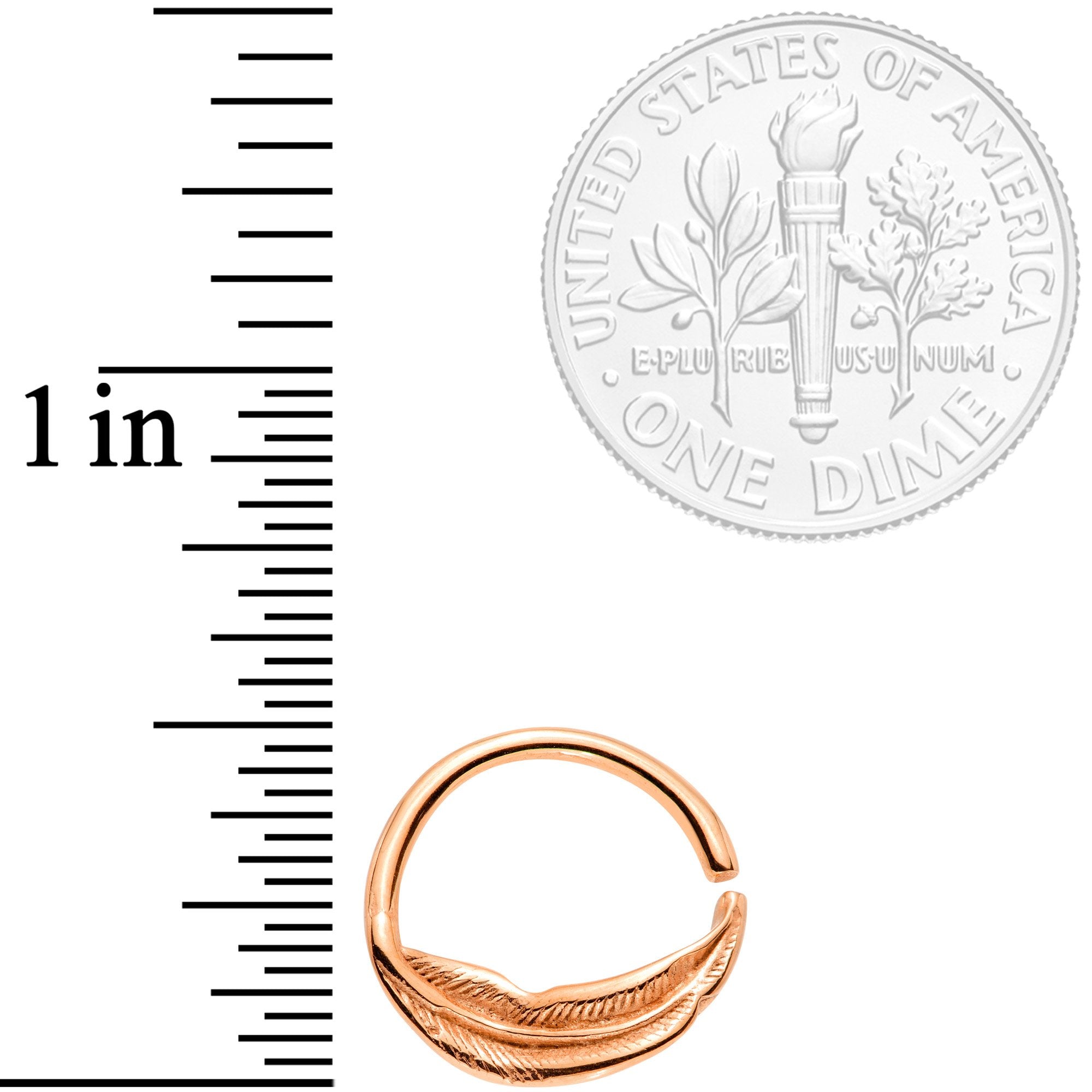 16G 3/8 Rose Gold Tone Feather Closure Ring
