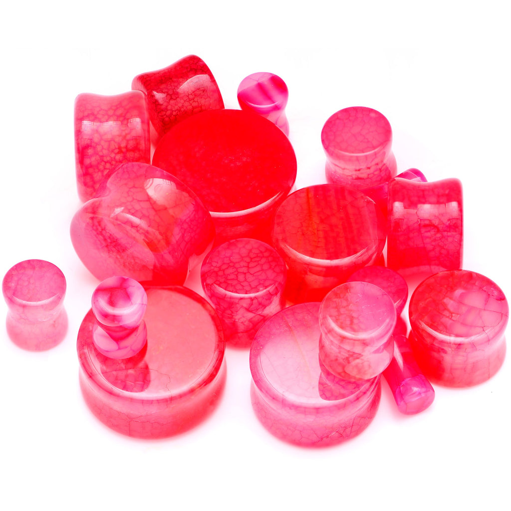 Red Agate Stone Saddle Plug Set Available in Sizes 0G to 25mm