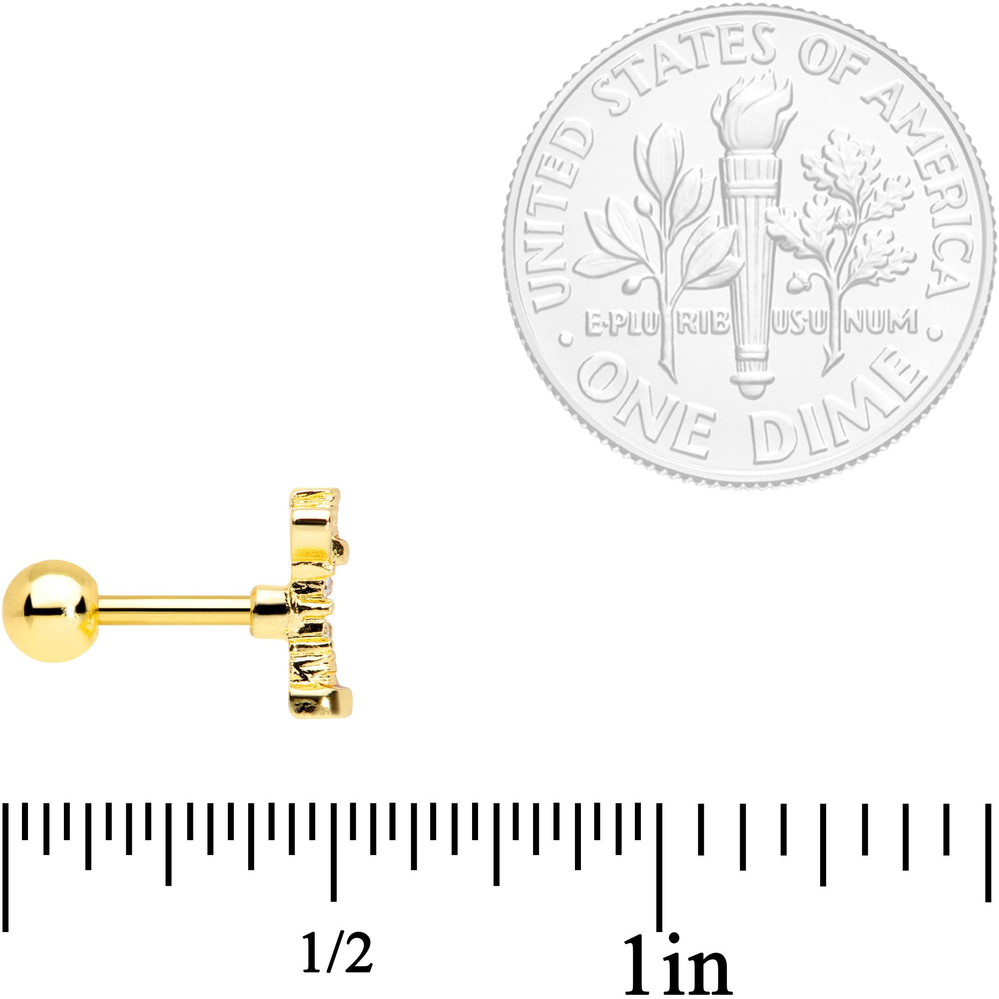 16G 1/4 Clear CZ Gem Gold Tone Wing Nut Cartilage Tragus Earring