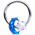 16G 3/8 Blue White Faux Opal Starry Moon Hinged Segment Ring