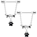 14G Love My Dog Paw Print Dangle Nipple Ring Set