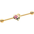 14G Clear Pink Gem Flower Heart Gold Tone Barbell Industrial