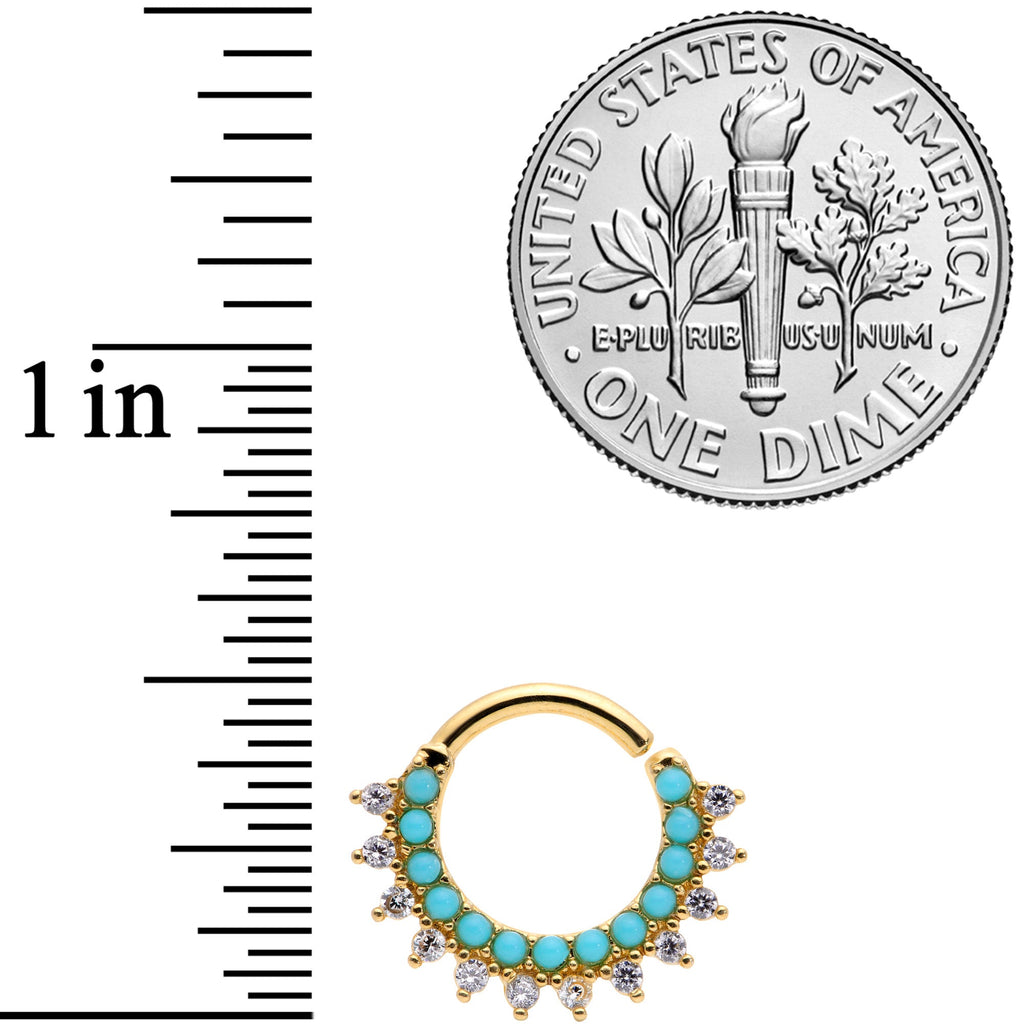 16G 5/16 Turquoise Gold Tone Western CZ Bendable Daith Cartilage