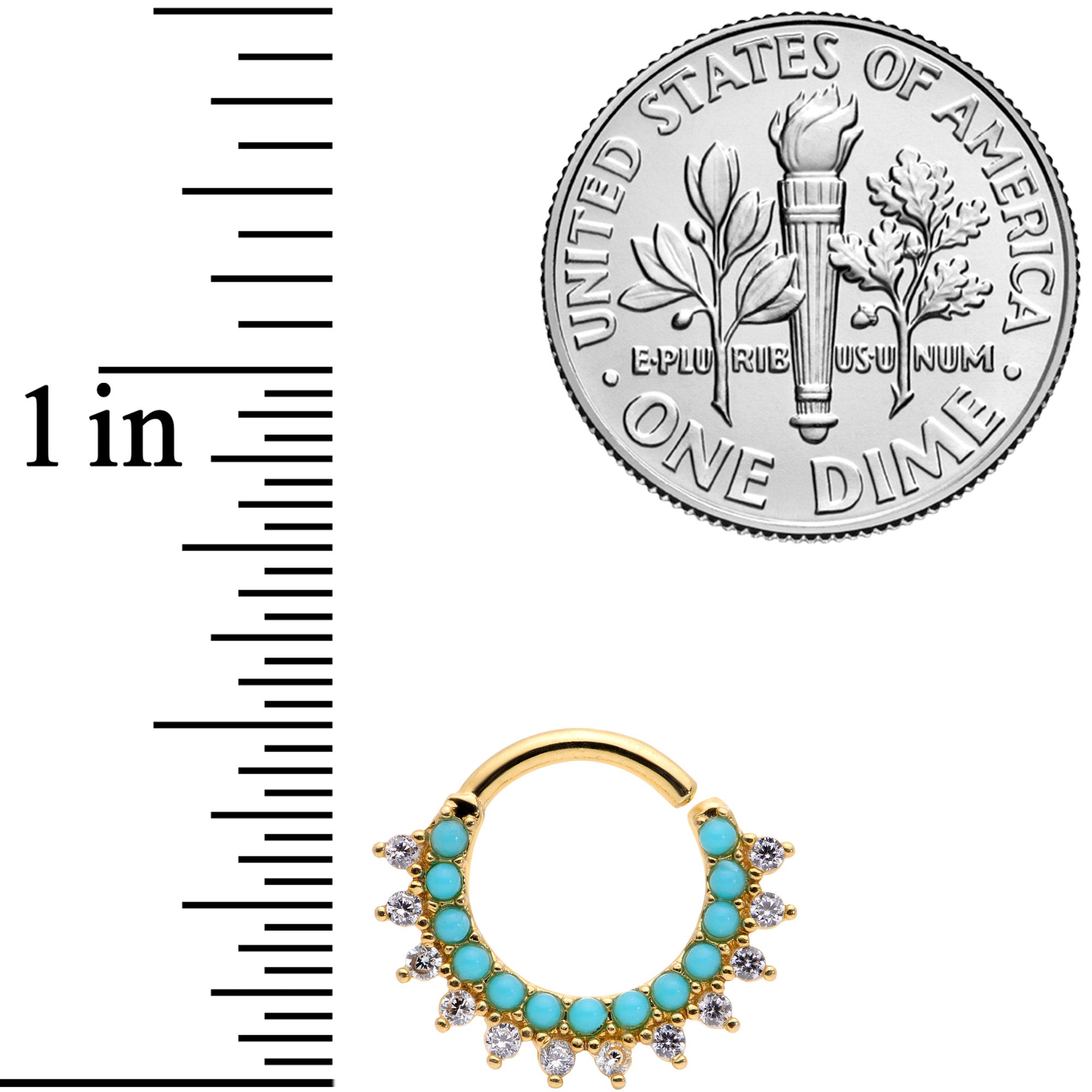 16G 5/16 Turquoise Gold Tone Western CZ Bendable Daith Cartilage