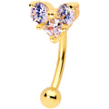 16G 5/16 Clear Gem Trio Gold Tone Heart Curved Eyebrow Ring