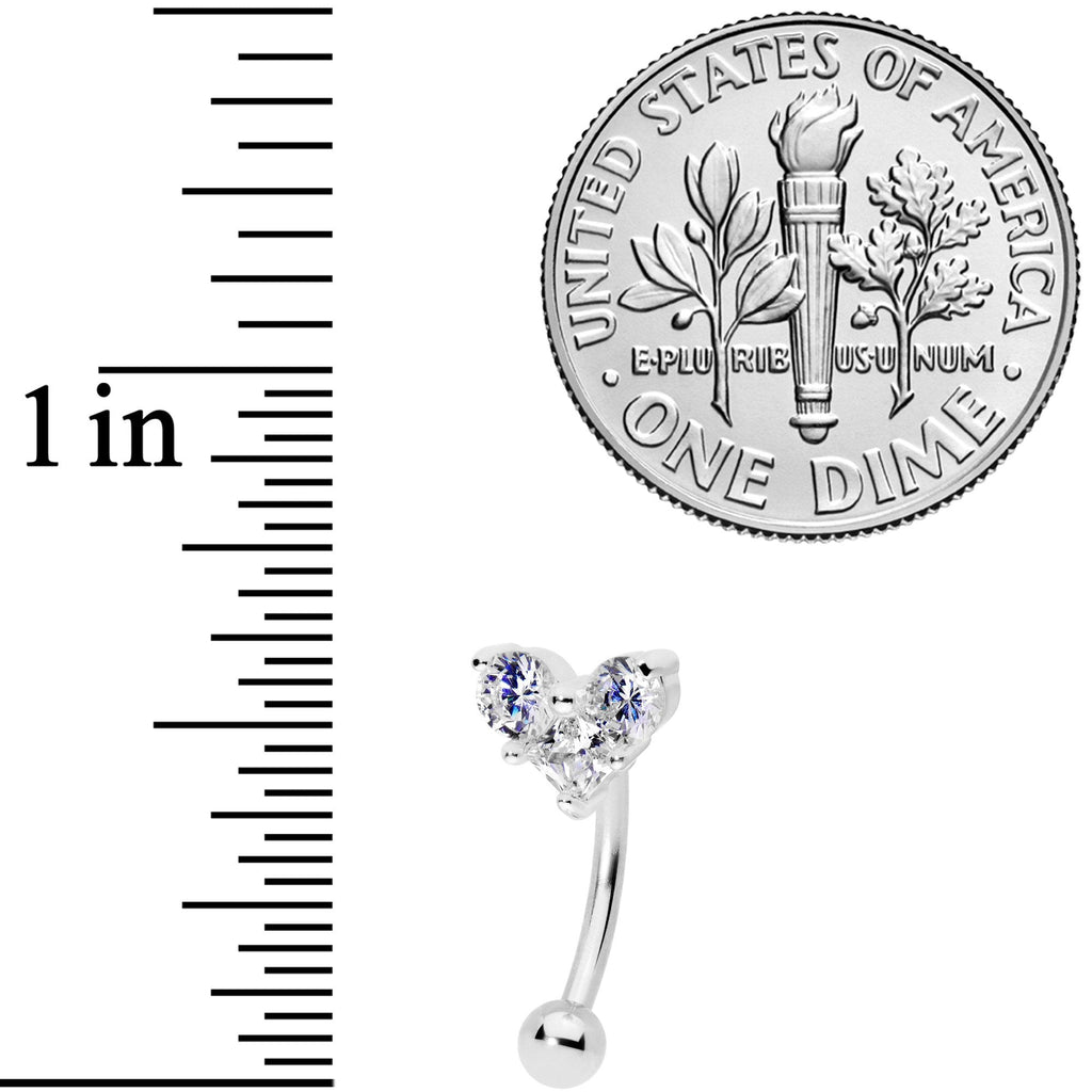 16G 5/16 Clear Gem Trio Heart Curved Eyebrow Ring