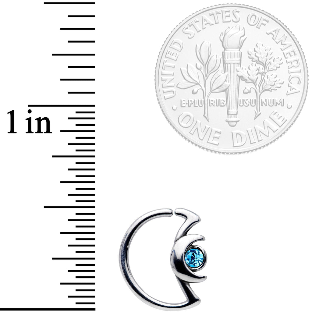 18G 3/8 Aqua Gem Crescent Moon Closure Ring