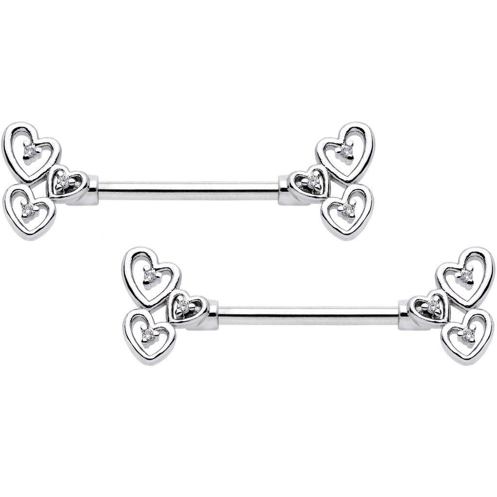 14G 9/16 Clear CZ Gem Abstract Heart Barbell Nipple Ring Set