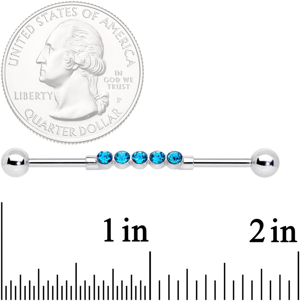 14G Aqua CZ Gem Quintuplet Industrial Barbell 38mm