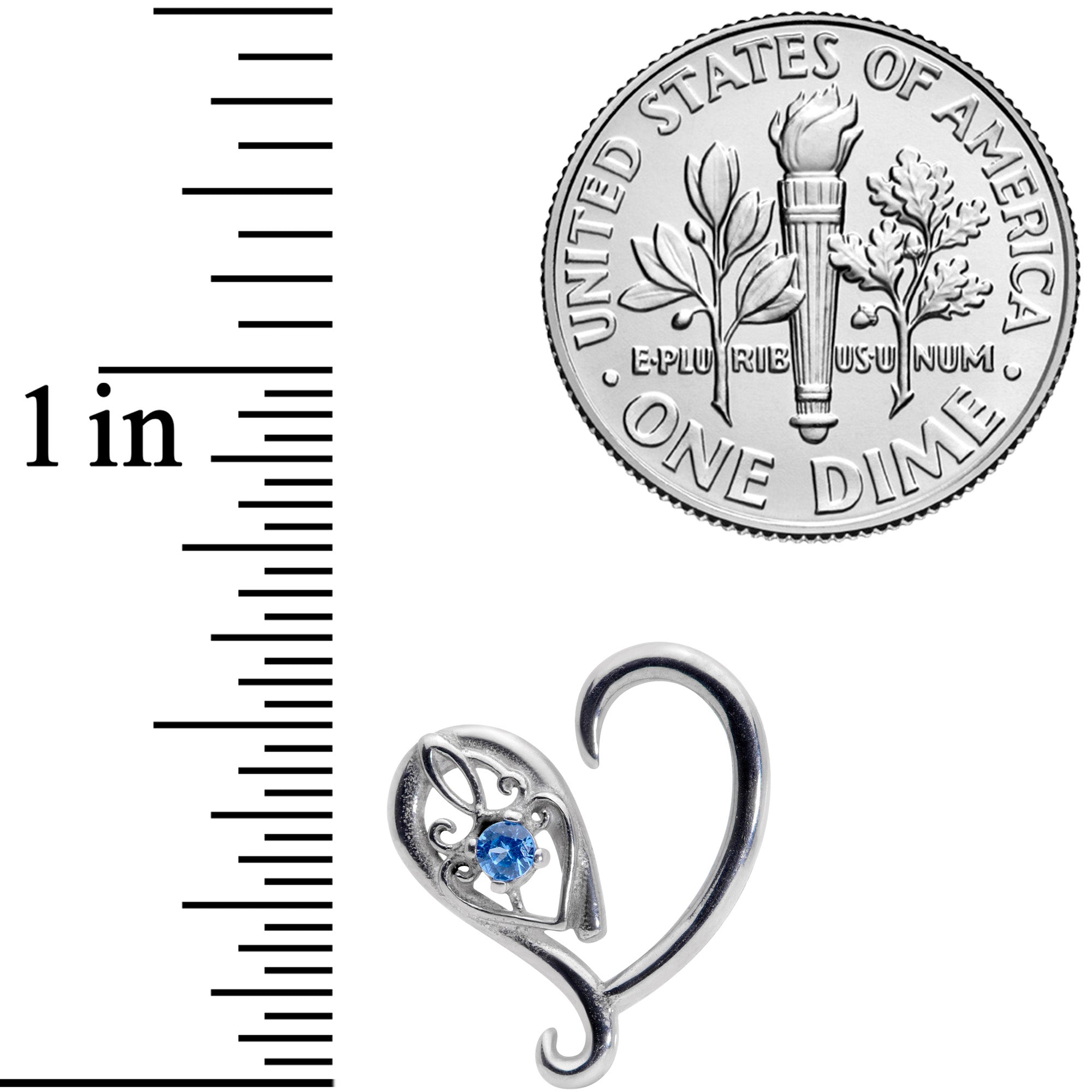 16G 3/8 Blue Gem Valentines Day Heart Right Ear Cartilage Earring