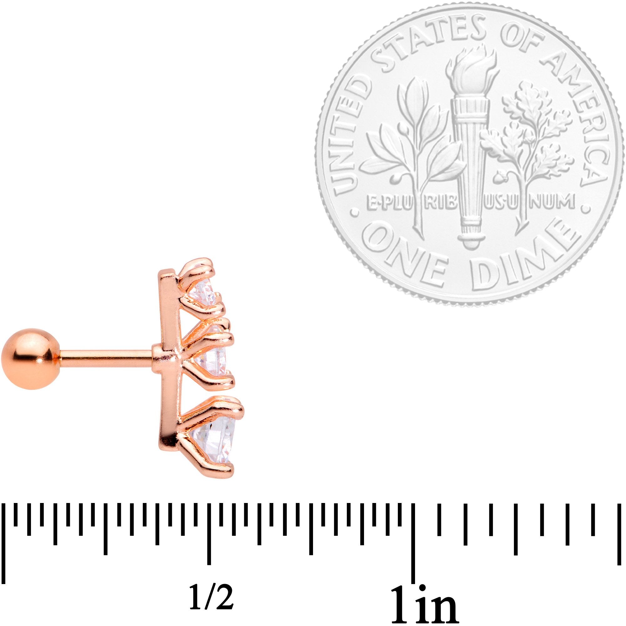 16G 1/4 Clear CZ Rose Gold PVD Internally Threaded Tragus Set