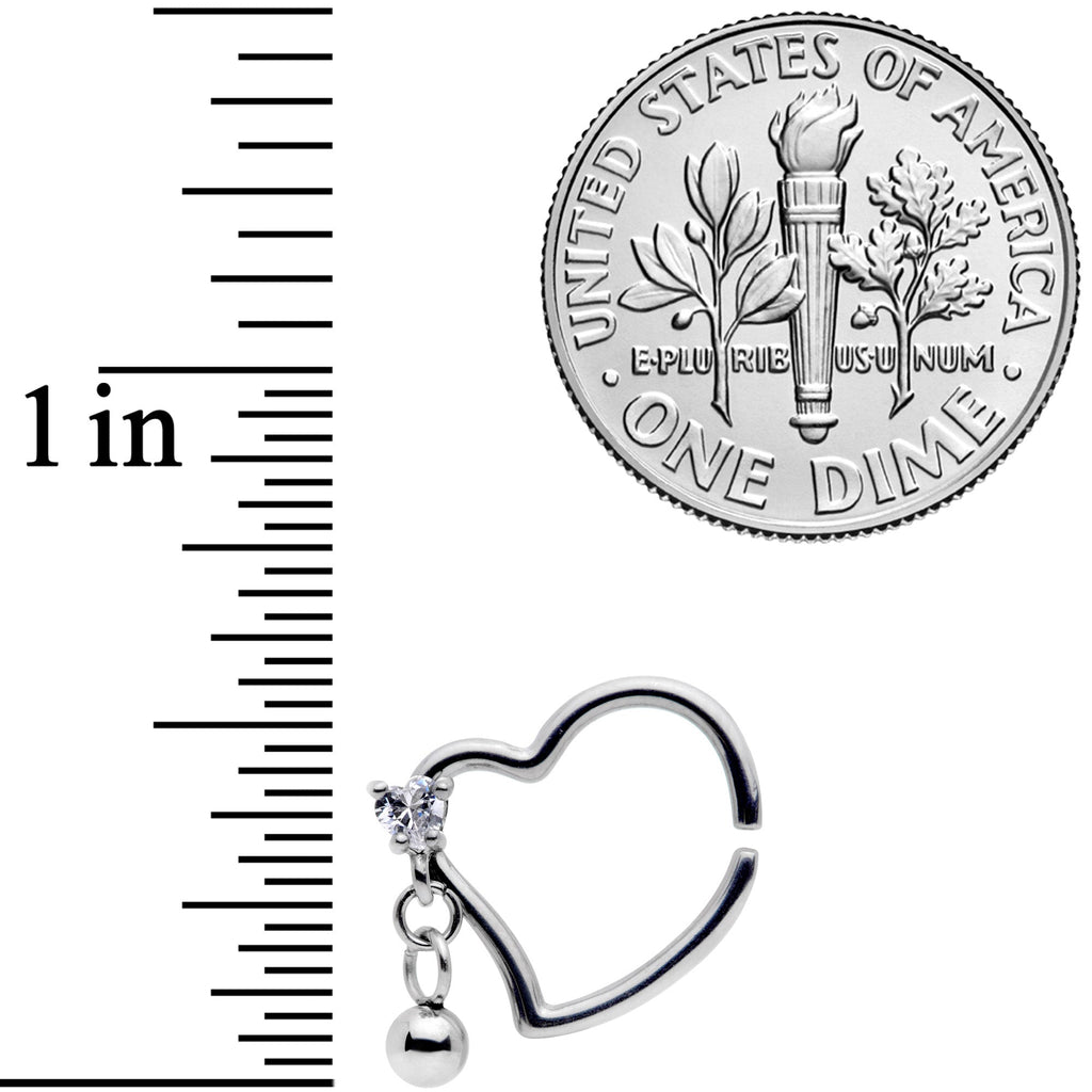 16G 3/8 Clear CZ Gem Funky Heart Right Dangle Closure Ring