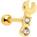 16G 1/4 Clear CZ Gem Gold Tone Crescent Wrench Cartilage Tragus