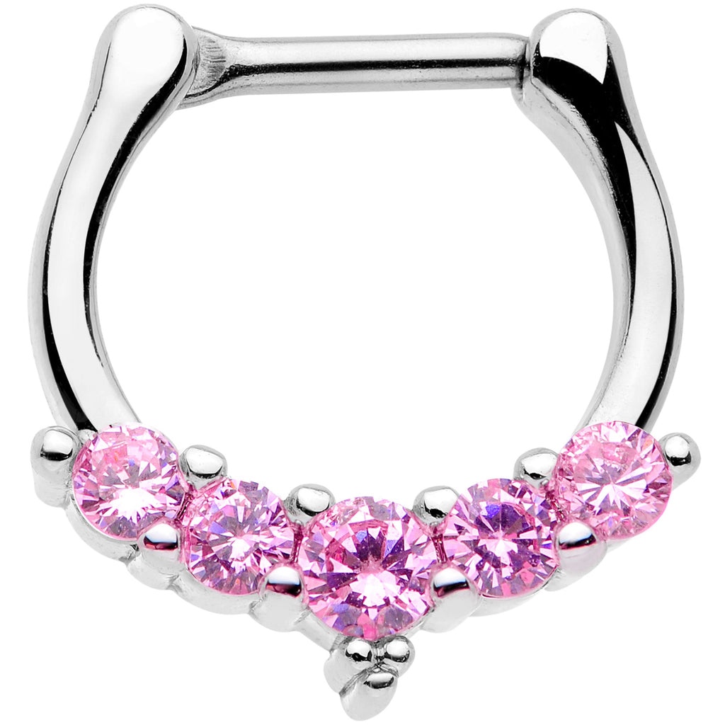 16G 3/8 Pink CZ Gem Blaze Cartilage Clicker