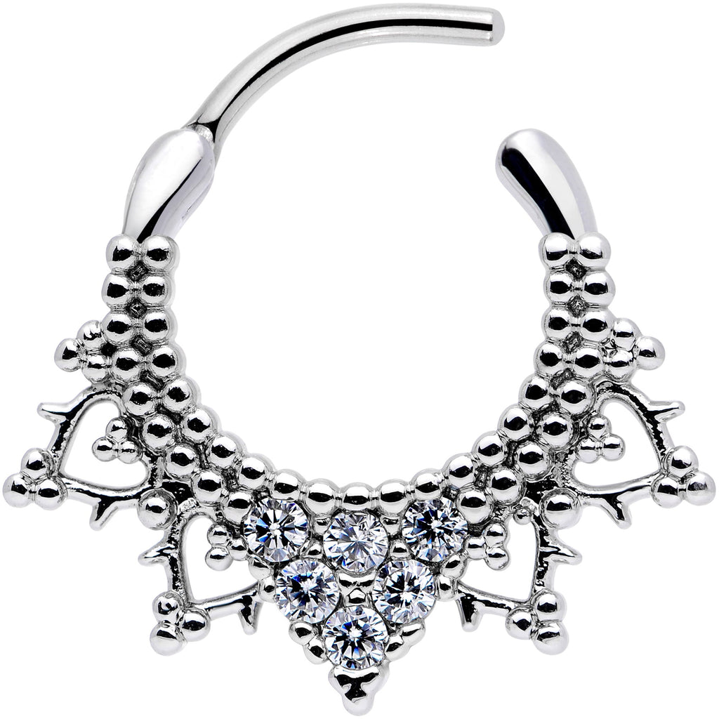 16G 3/8 Clear CZ Gem Triangle Ornate Septum Clicker