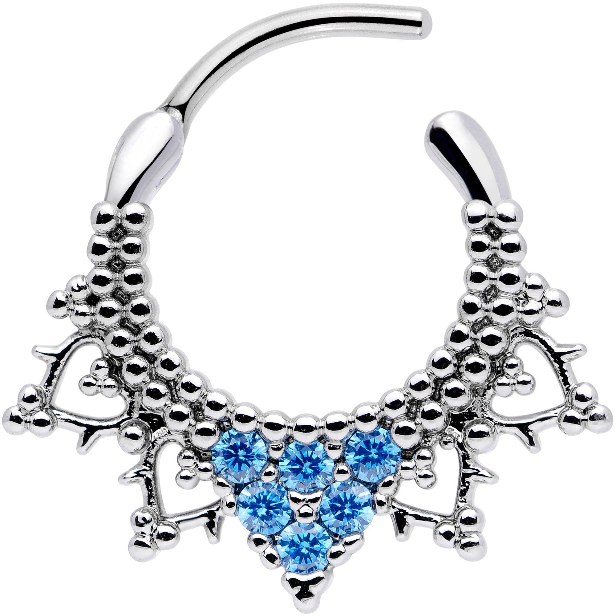 16G 3/8 Aqua CZ Gem Triangle Ornate Septum Clicker