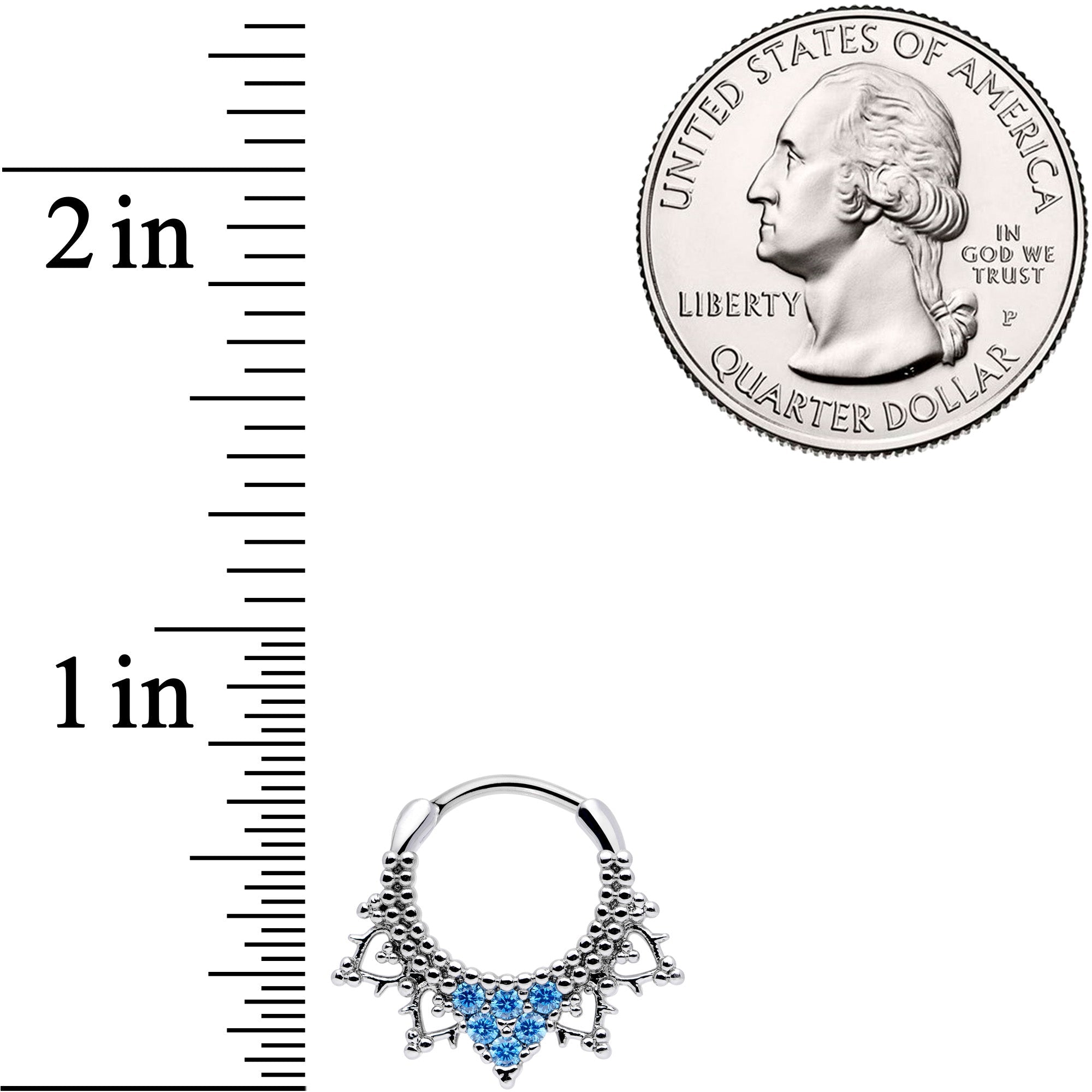 16G 3/8 Aqua CZ Gem Triangle Ornate Septum Clicker