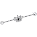 14G Clear Black Gem Crown Lotus Flower Industrial Barbell 38mm