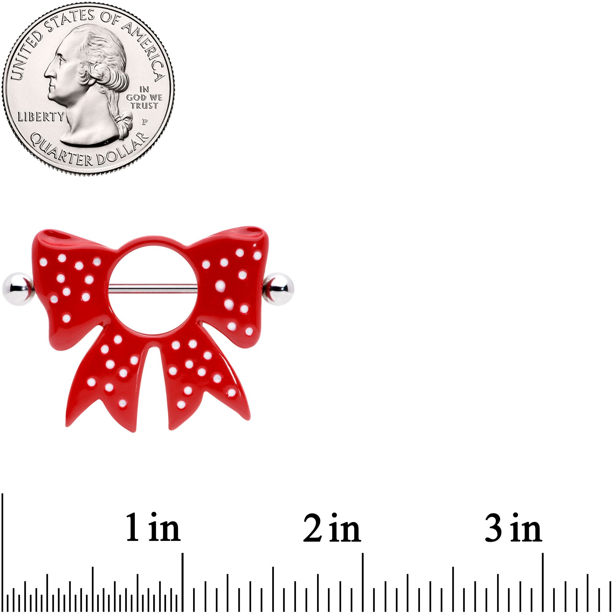 14G 33mm Red White Polka Dot Bow Nipple Shield Set