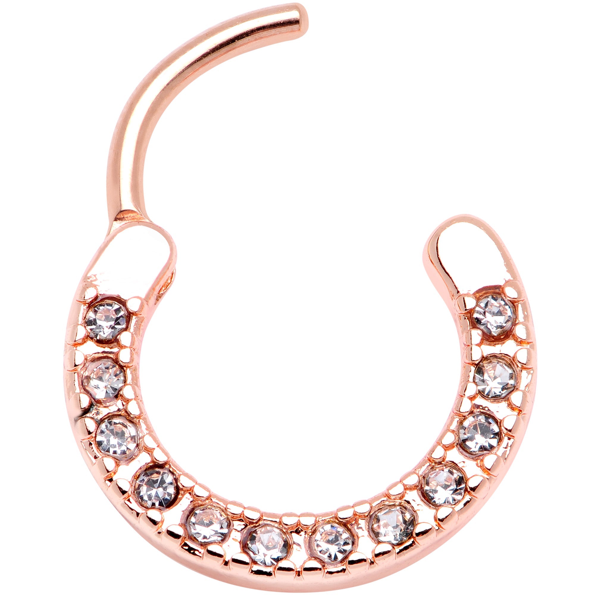 16G 3/8 Clear Gem Rose Gold Tone Paved Septum Clicker