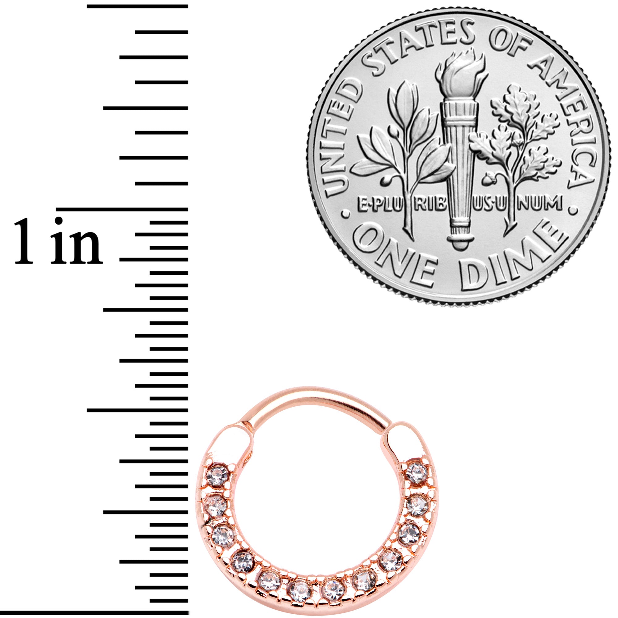 16G 3/8 Clear Gem Rose Gold Tone Paved Septum Clicker