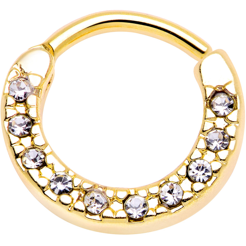 16G 5/16 Clear Gem Gold Tone Paved Cartilage Clicker