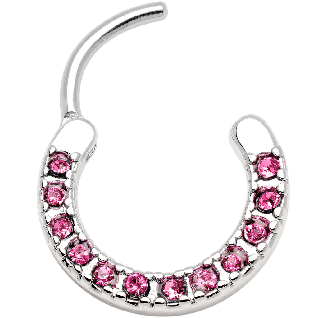 16G 3/8 Pink Gem Paved Septum Clicker