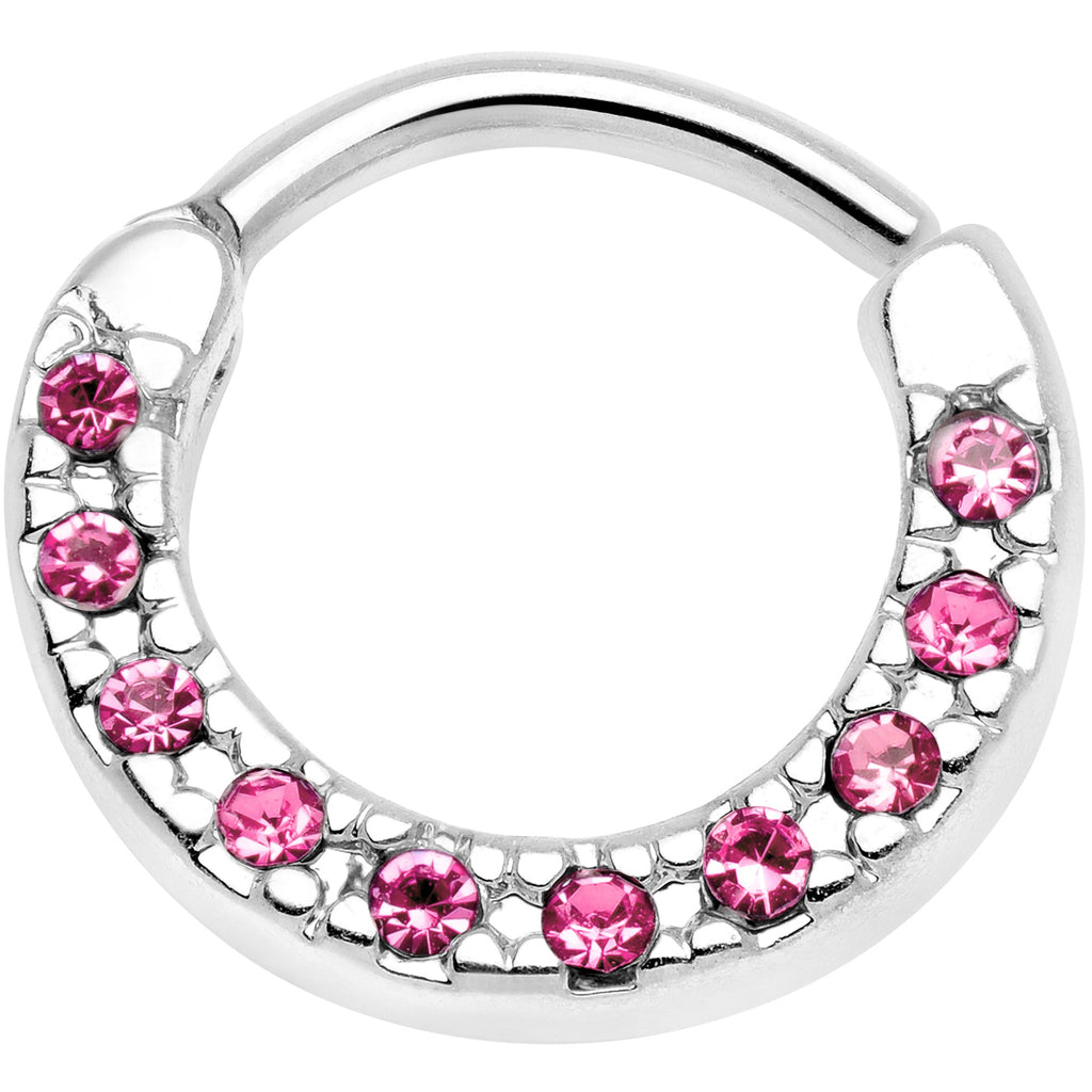 16G 5/16 Pink Gem Paved Cartilage Clicker