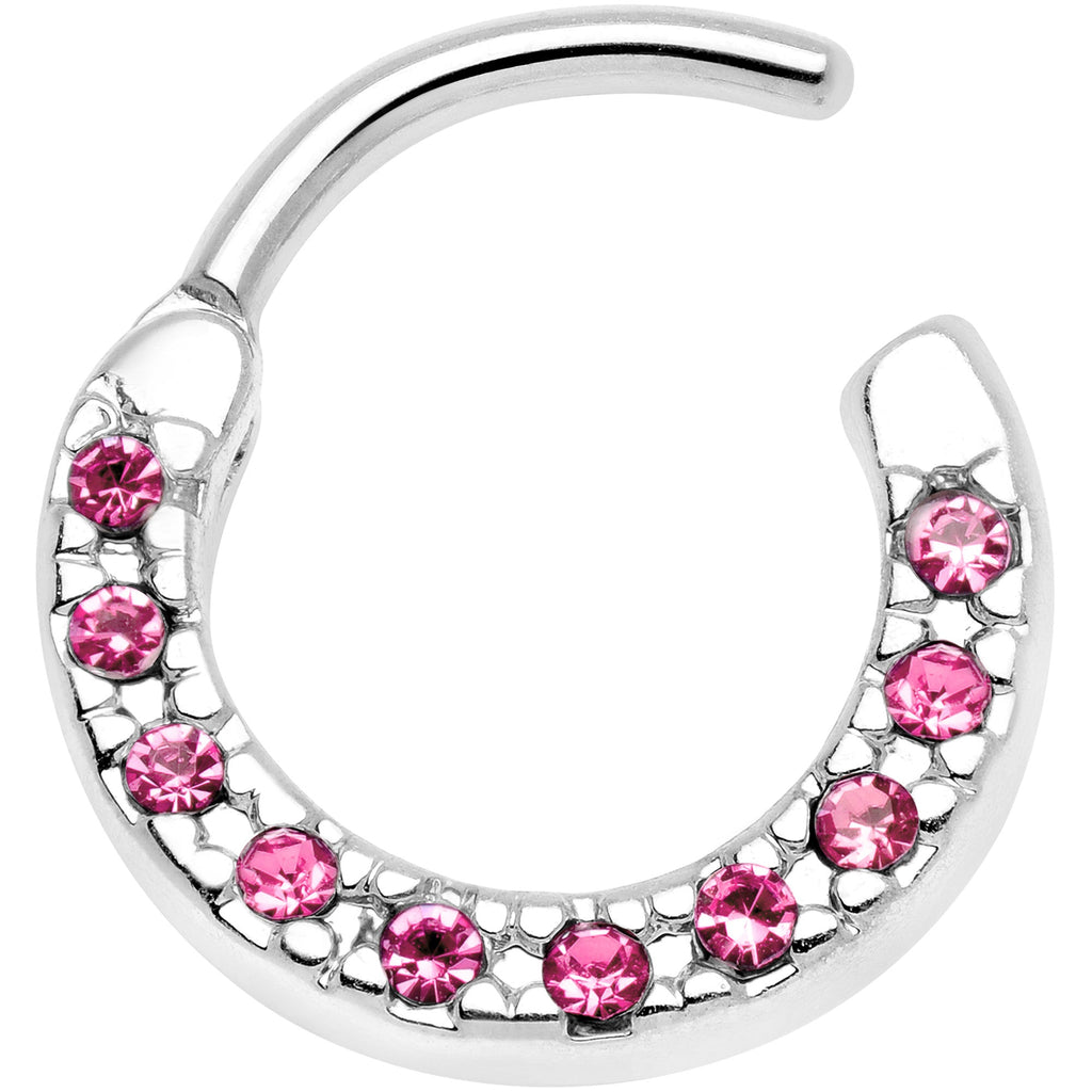 16G 5/16 Pink Gem Paved Cartilage Clicker