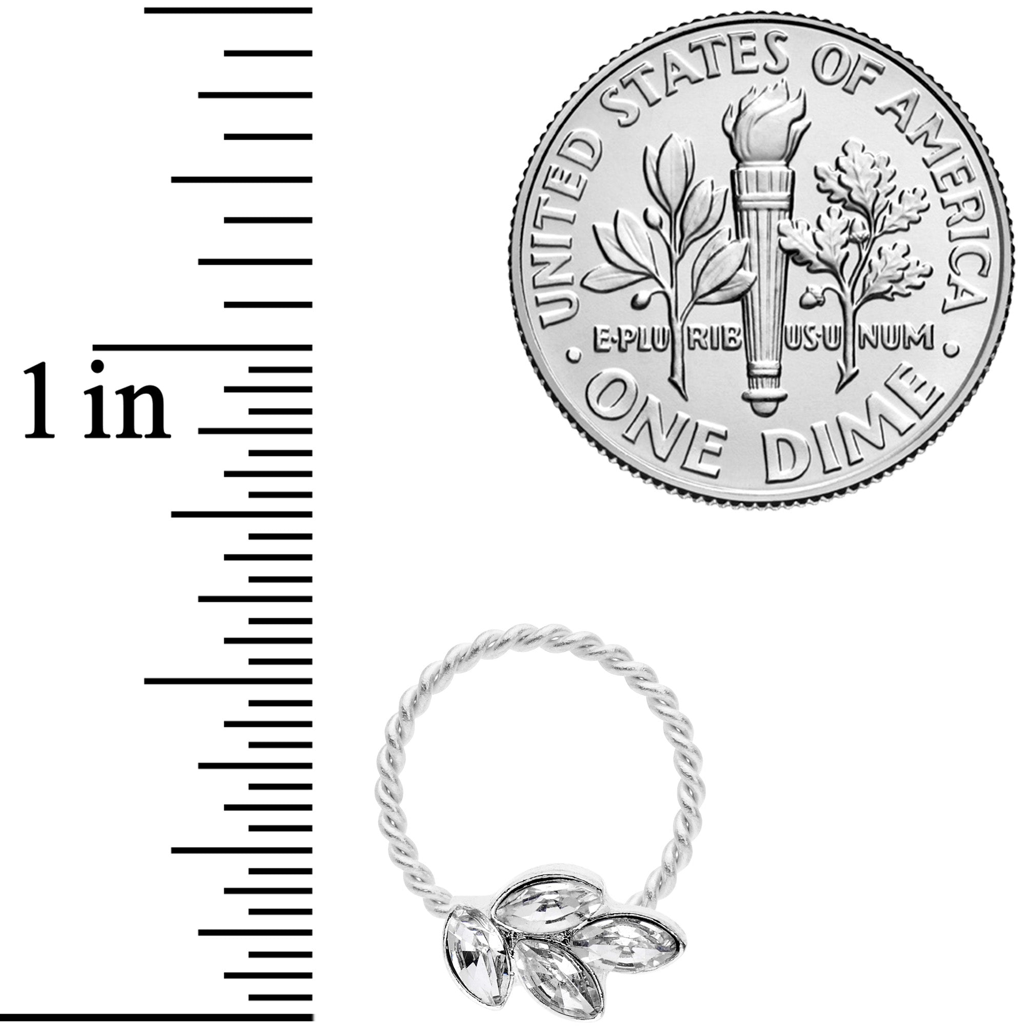 16G 3/8 Clear Gem Leaves Twisted BCR Captive Ring