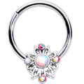 16G 3/8 White Synthetic Opal Aurora Gem Crest Hinged Segment Ring