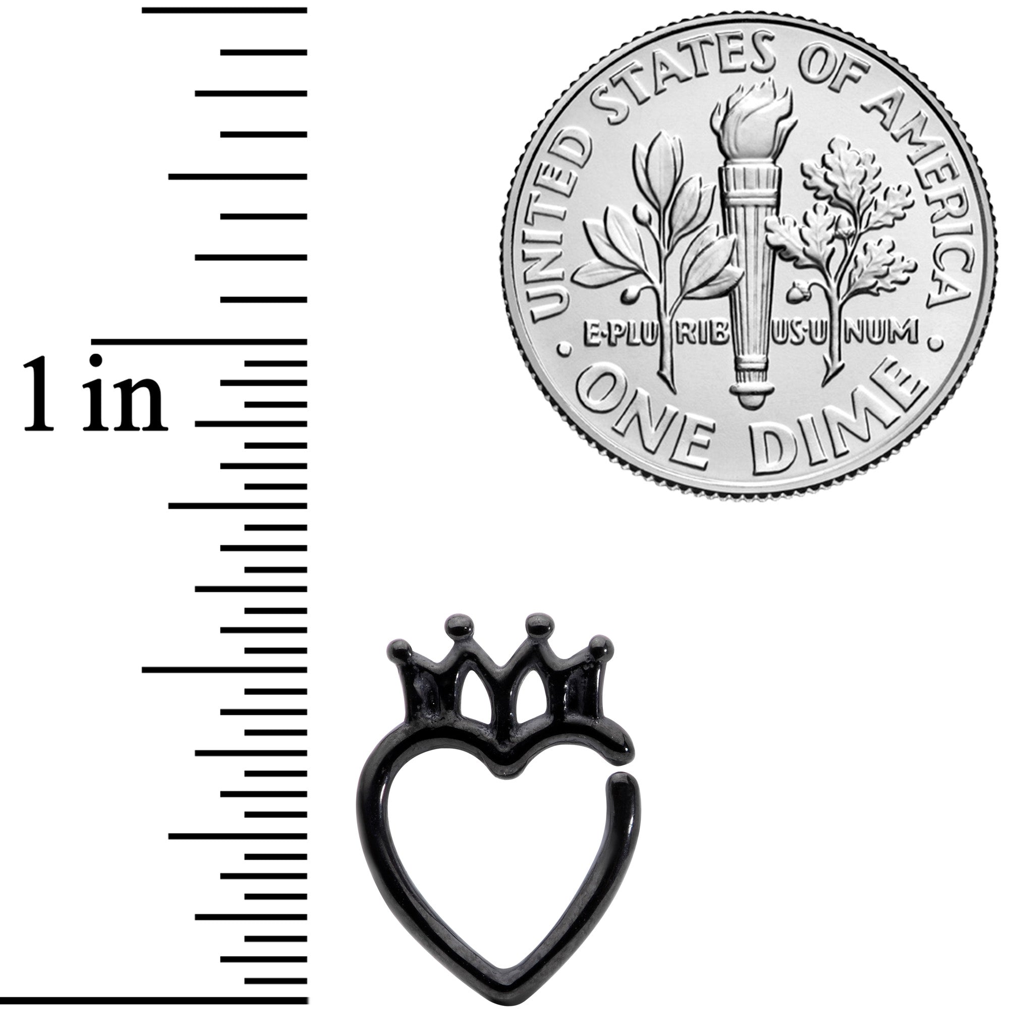 16G 5/16 Black Royal Crown Heart Right Ear Closure Ring