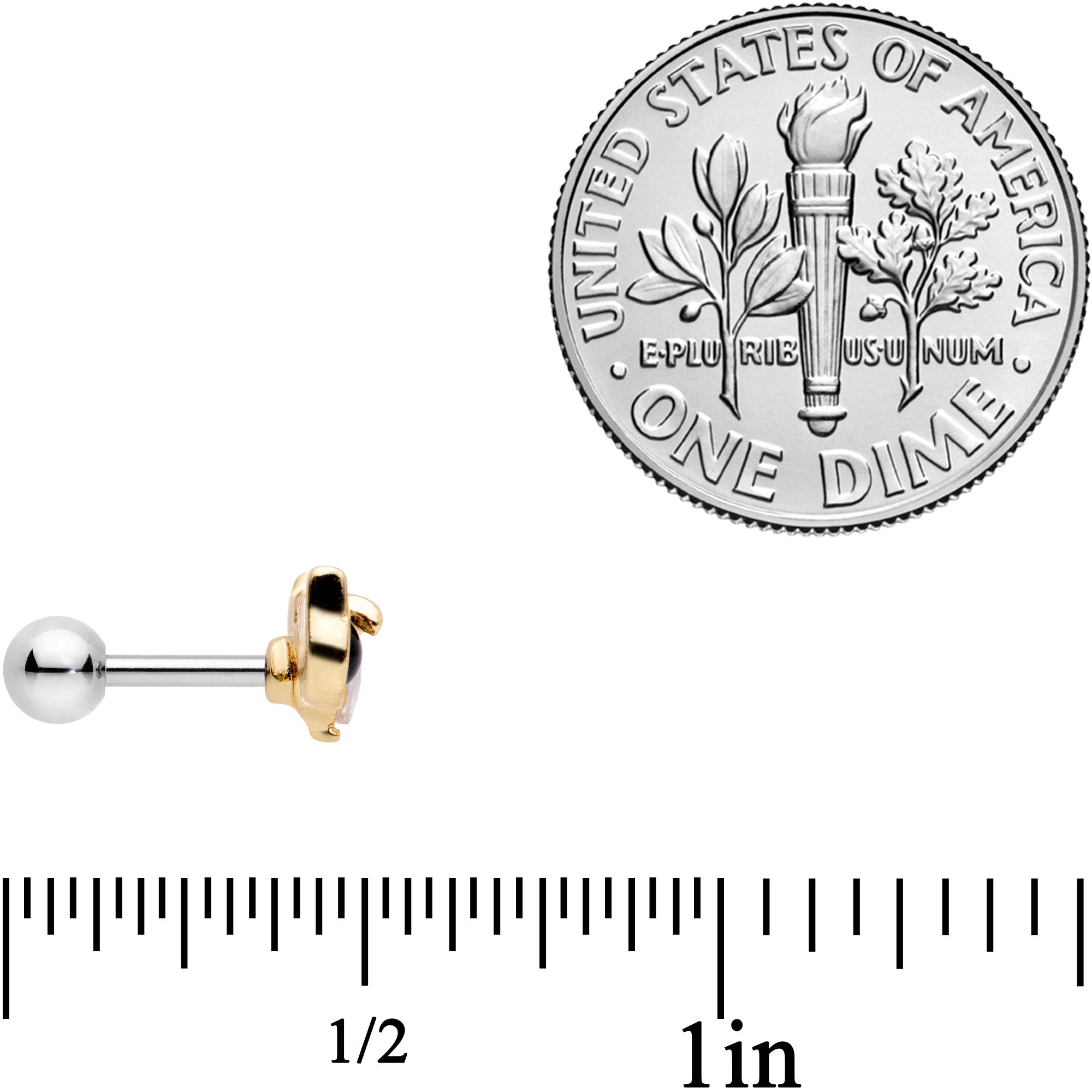 16G 1/4 Black White CZ Gem Gold Tone Kitty Cat Luv Cartilage Tragus
