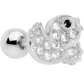 16G 1/4 Clear Black CZ Gem Ducky Cartilage Tragus Earring