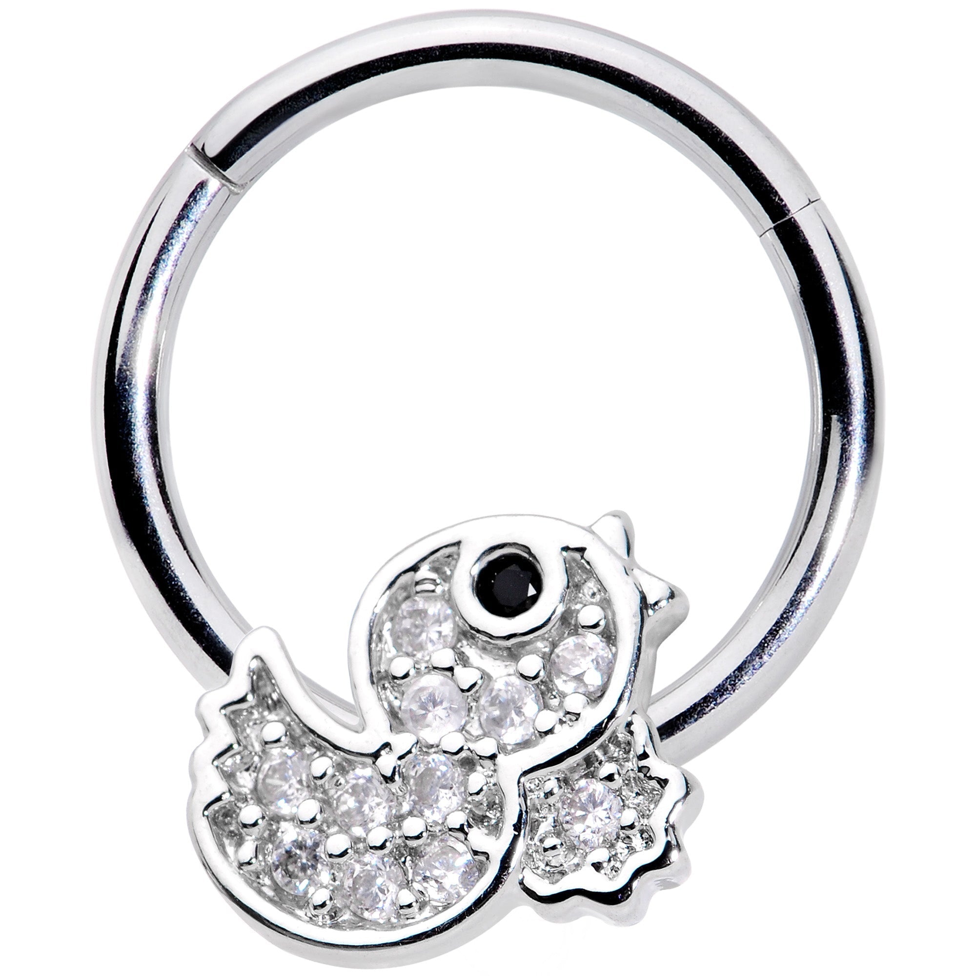 16G 5/16 Clear Black CZ Gem Ducky Hinged Segment Ring