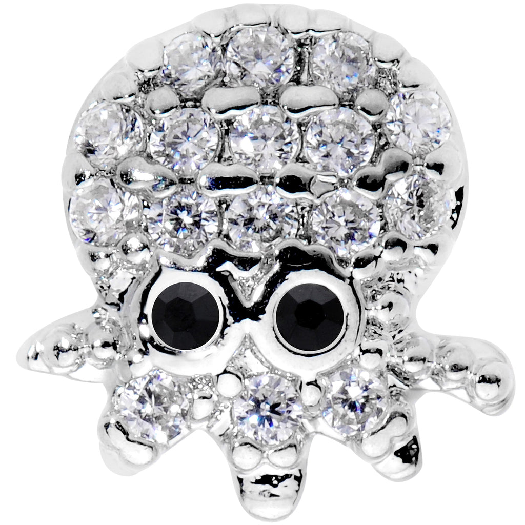 16G 5/16 Clear Black CZ Gem Octopus Internally Threaded Labret