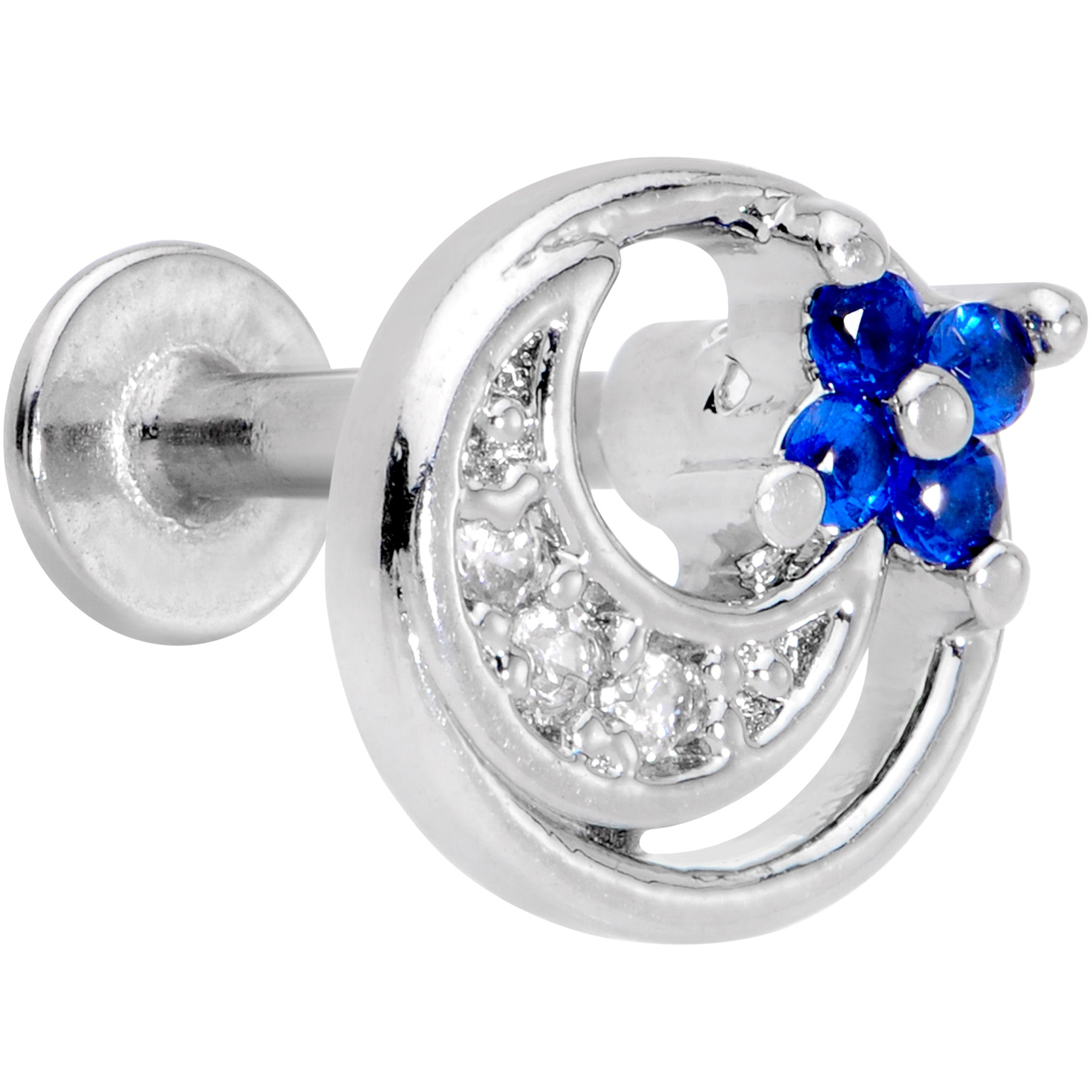 16G 5/16 Clear Blue CZ Gem Moonflower Labret Monroe Tragus