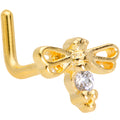 18G 7mm Clear CZ Gem Gold Tone Dragonfly L Shaped Nose Ring