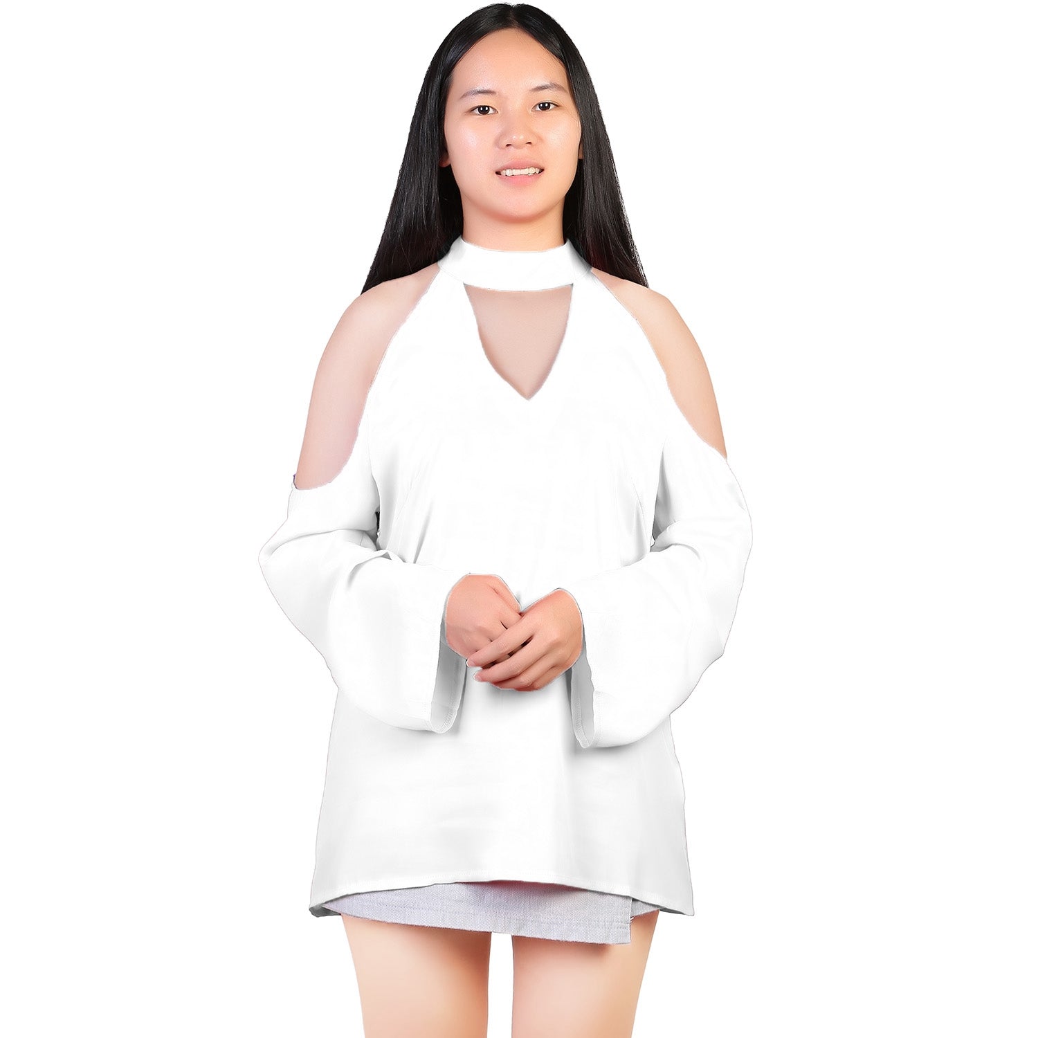 Women\'s Sexy Off The Shoulder Blouses Cold Shoulder Tops V-Neck Long Sleeve T-Shirt Solid Color Summer