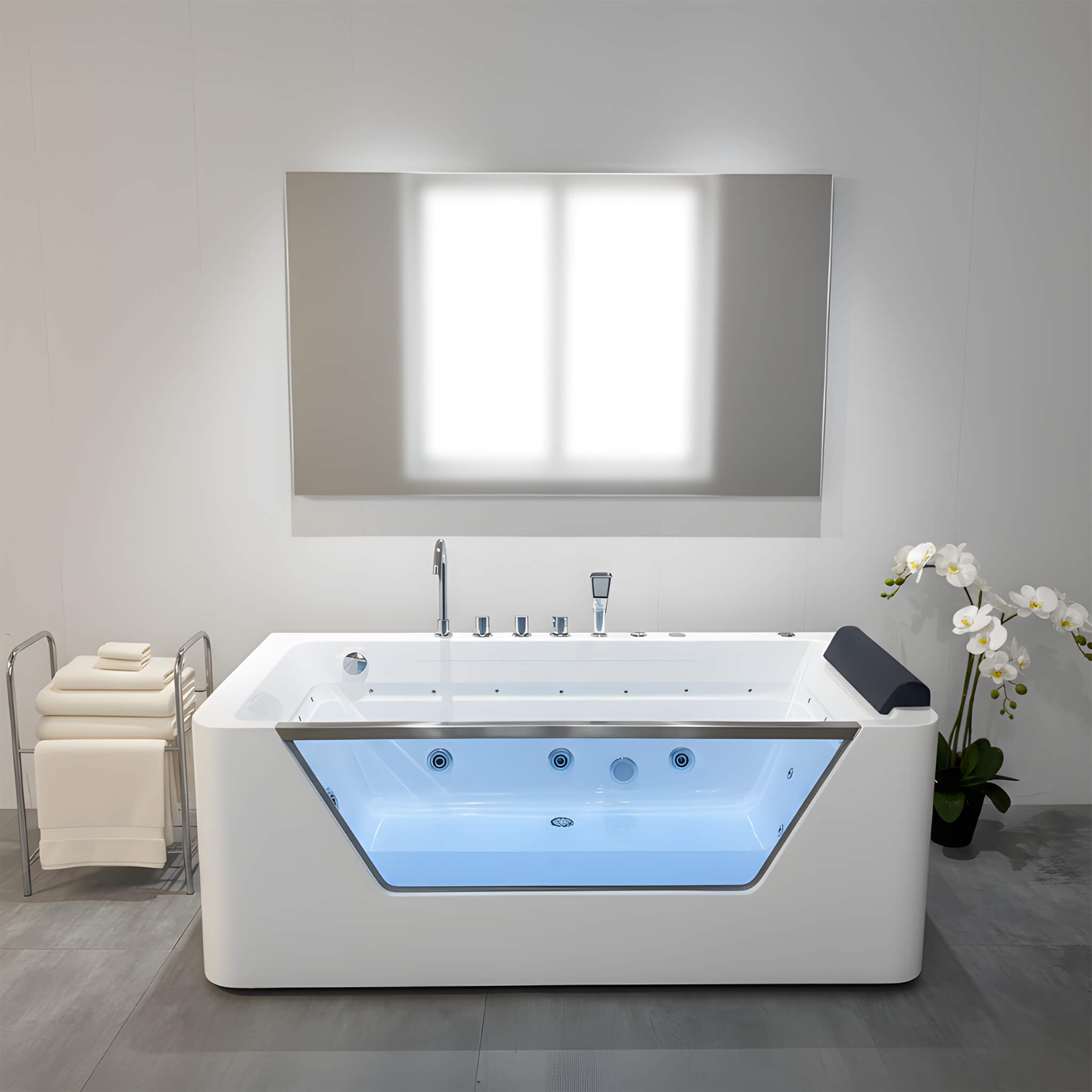 Nuvia Veloria 67-Inch 7-Jets Hydrotherapy Whirlpool Bathtub With Glass Panel (SAK25480)