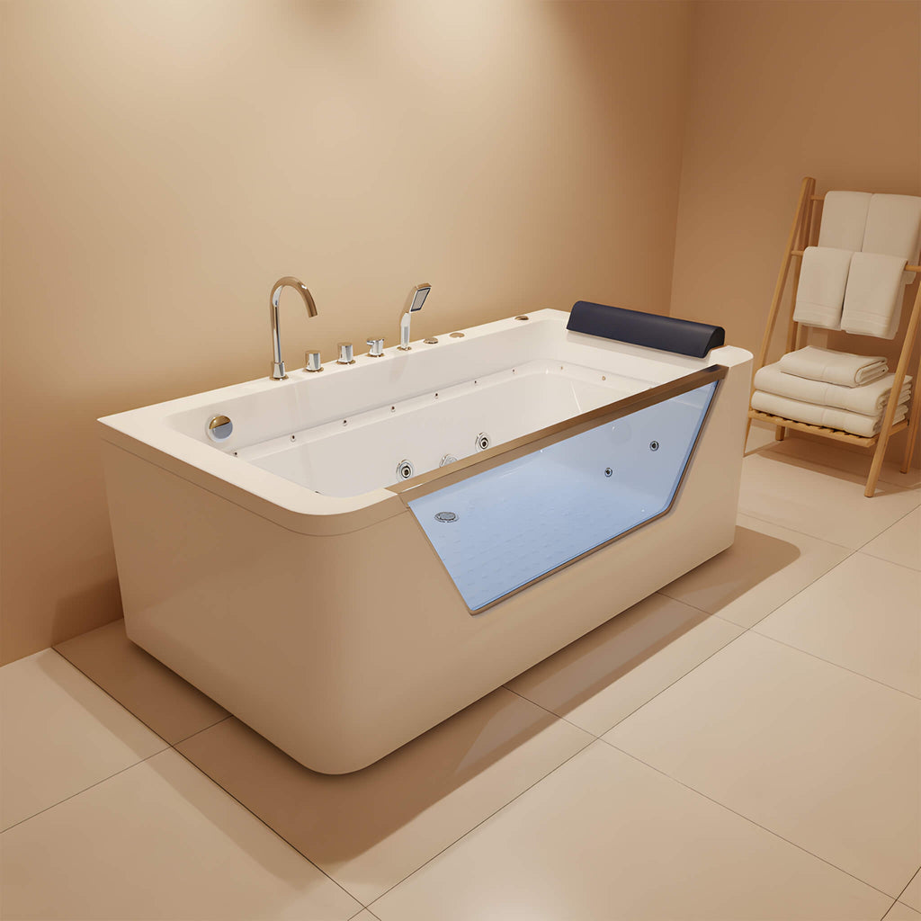 Nuvia Veloria 67-Inch 7-Jets Hydrotherapy Whirlpool Bathtub With Glass Panel (SAK25480)
