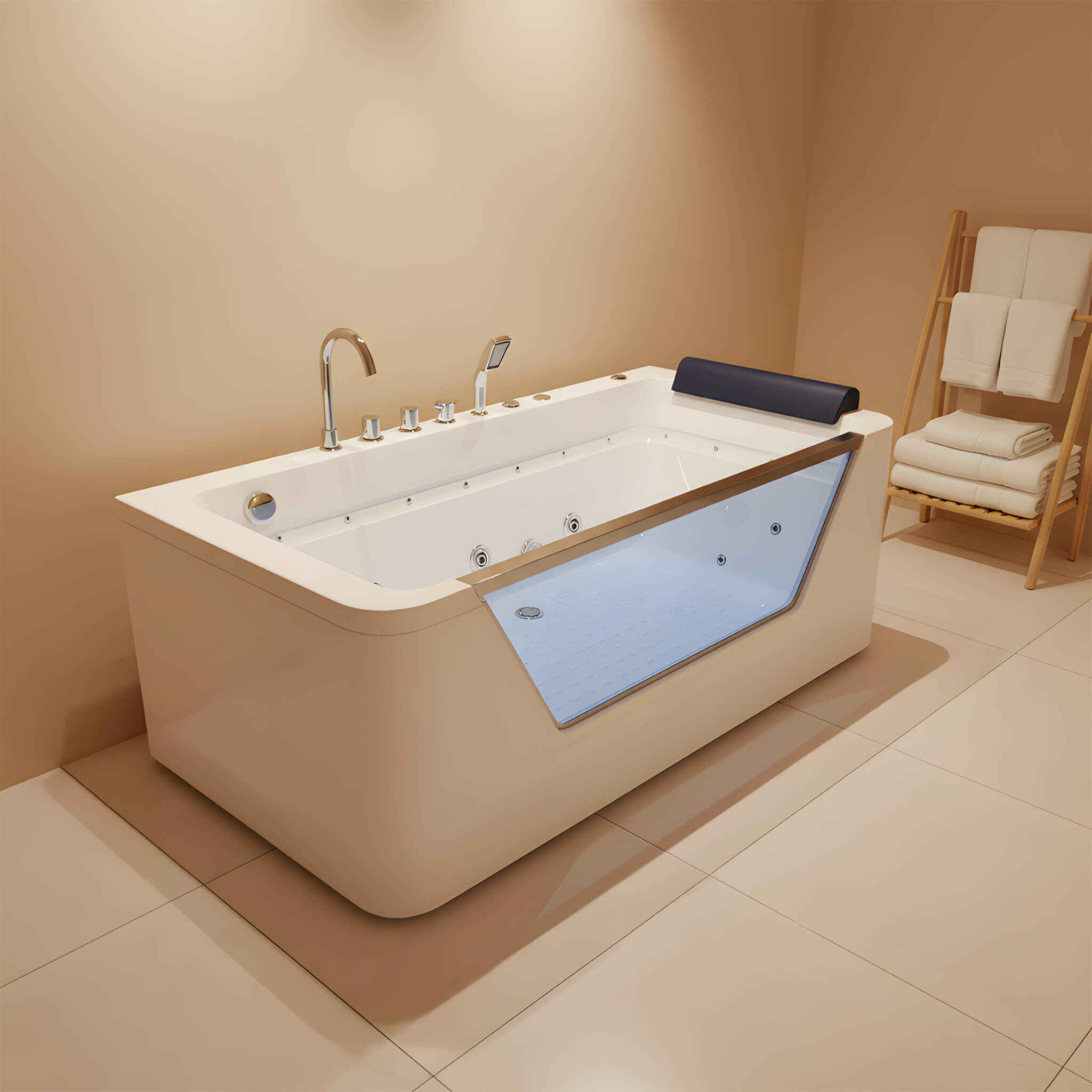 Nuvia Veloria 67-Inch 7-Jets Hydrotherapy Whirlpool Bathtub With Glass Panel (SAK25480)