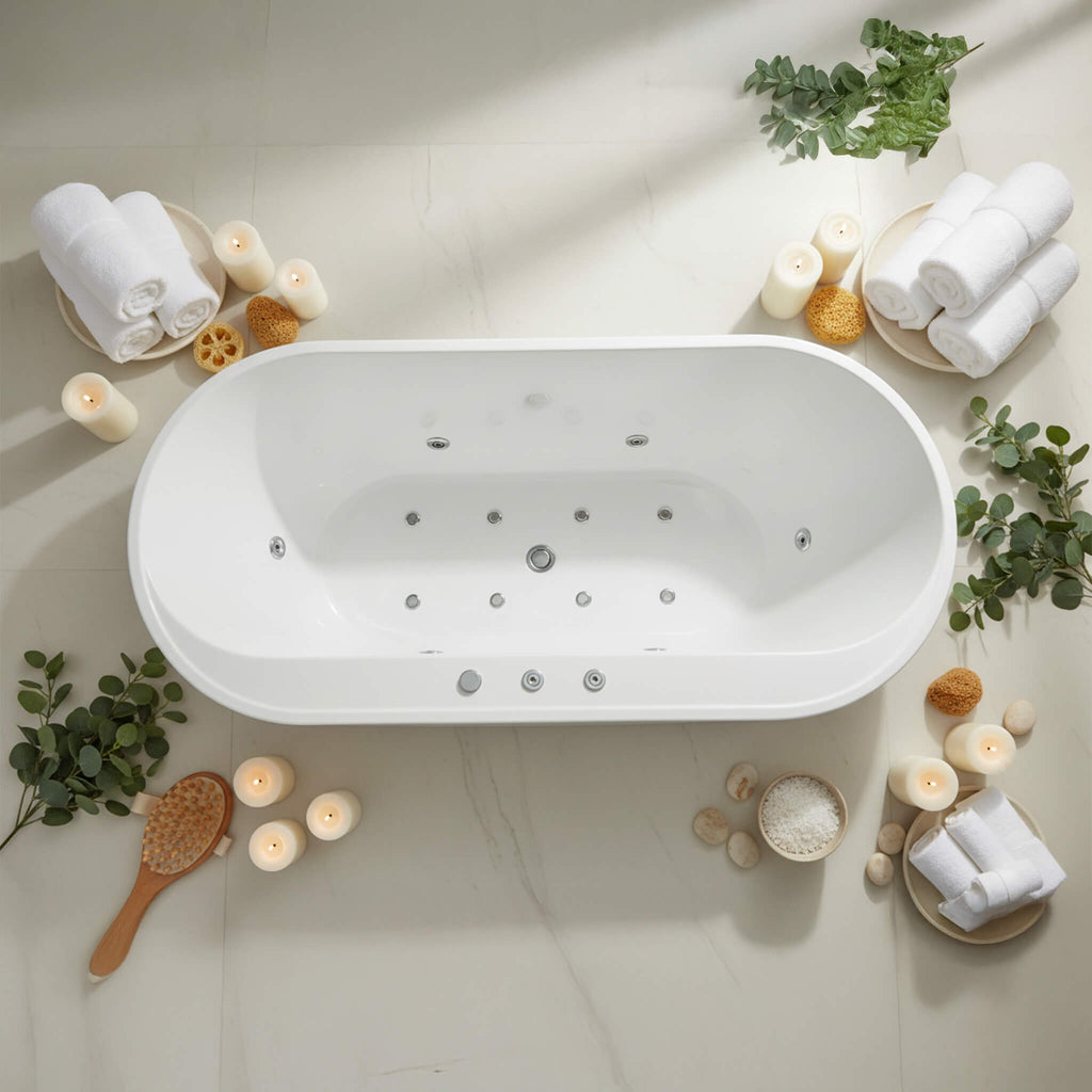 Nuvia Cascade 67-Inch Whirlpool Air Bath Soaking Tub With Adjustable Air Blower [No Faucet] (SAK68427)