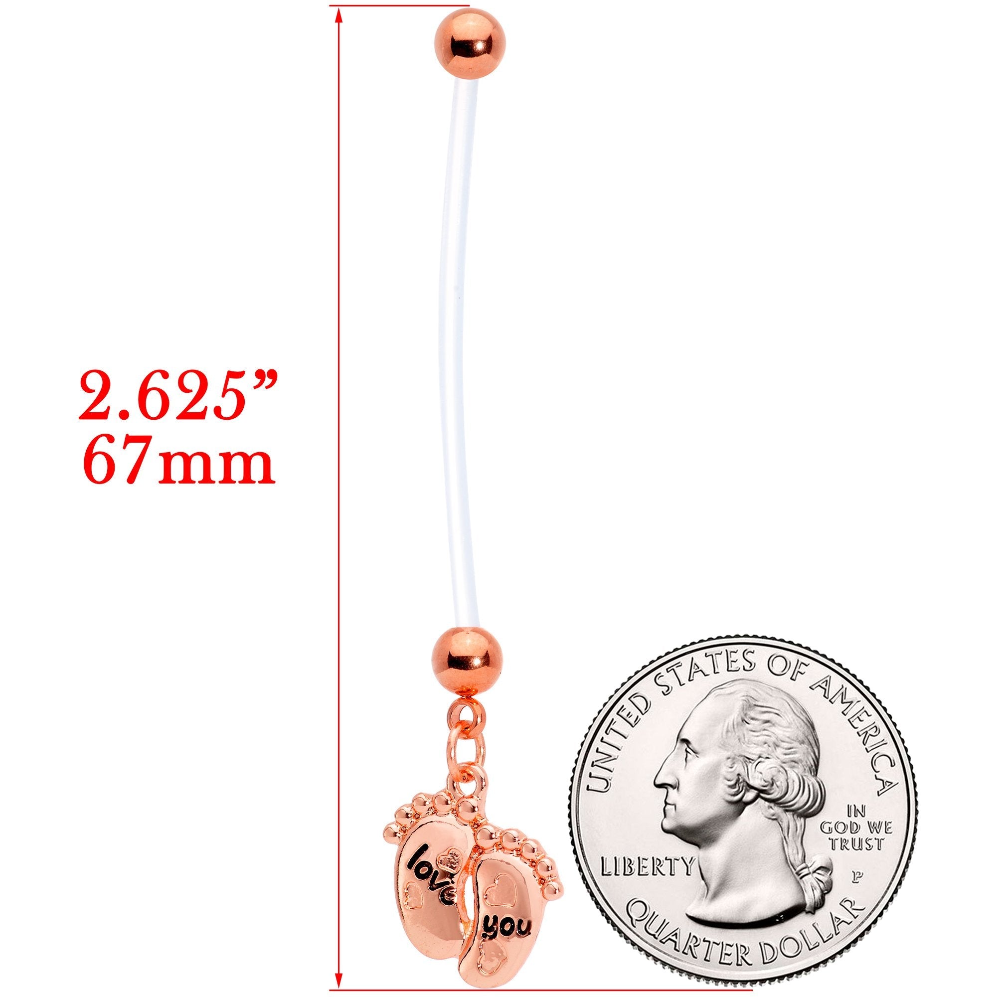 Love You Baby Feet Rose Gold Tone Dangle Pregnancy Belly Ring