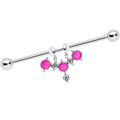 14G Pink Faux Opal Triad Dangle Industrial Barbell 38mm