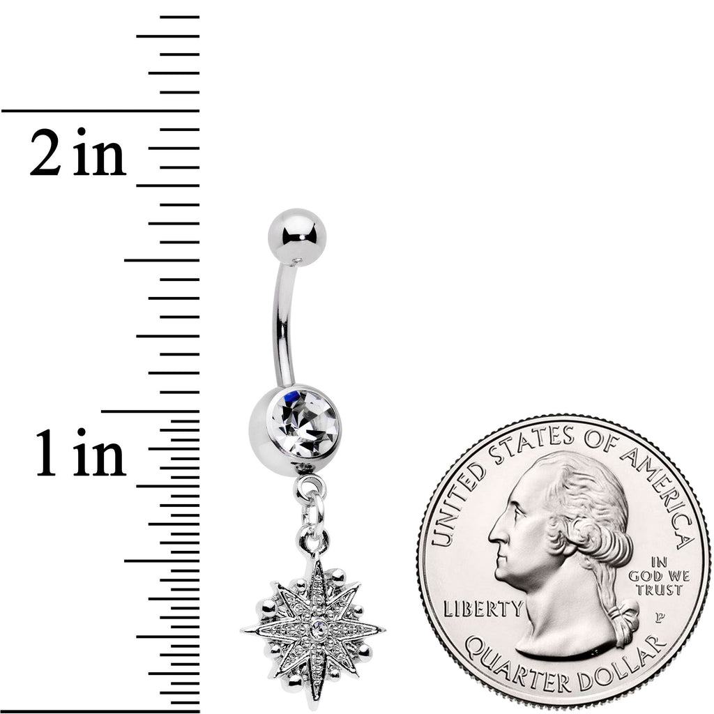 Clear Gem Starburst Crescent Moon Dangle Belly Ring Set of 2