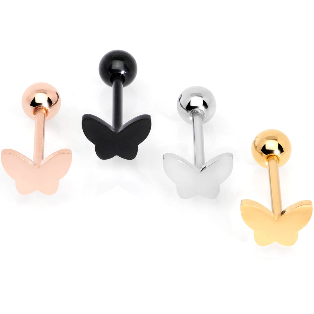 Multicolor Butterfly Barbell Tongue Ring Set of 4